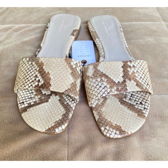 Zara Woman EU 41 US 10 leather snake print beige cream Tan nude slide sandals - Picture 10 of 13